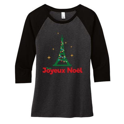 Joyeux Noel French Merry Christmas Women's Tri-Blend 3/4-Sleeve Raglan Shirt