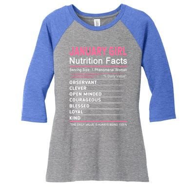 January Nutrition Fact January Capricorn Birthday Gift Women's Tri-Blend 3/4-Sleeve Raglan Shirt