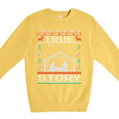 Jesus Nativity Ger Story Holiday Ugly Christmas Gift Premium Crewneck Sweatshirt