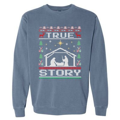 Jesus Nativity Ger Story Holiday Ugly Christmas Gift Garment-Dyed Sweatshirt