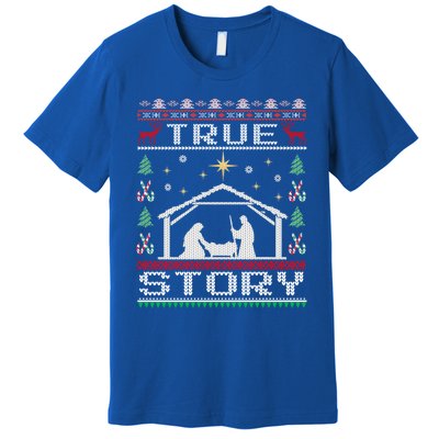 Jesus Nativity Ger Story Holiday Ugly Christmas Gift Premium T-Shirt