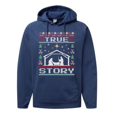 Jesus Nativity Ger Story Holiday Ugly Christmas Gift Performance Fleece Hoodie