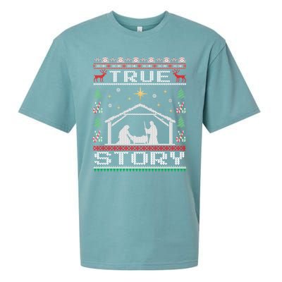 Jesus Nativity Ger Story Holiday Ugly Christmas Gift Sueded Cloud Jersey T-Shirt