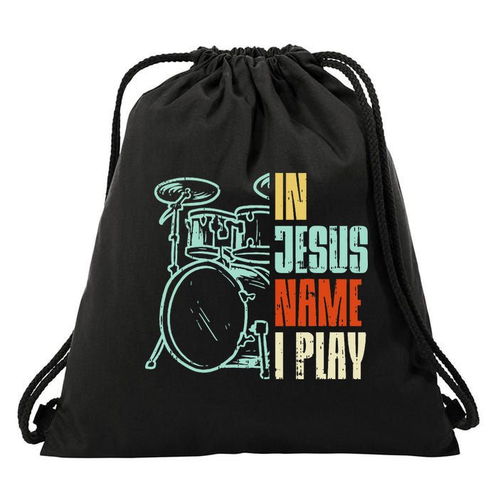 Jesus Name I Play Drums God Drumming Music Christian Drawstring Bag