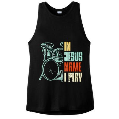 Jesus Name I Play Drums God Drumming Music Christian Drummer Ladies PosiCharge Tri-Blend Wicking Tank
