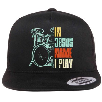 Jesus Name I Play Drums God Drumming Music Christian Drummer Flatbill Hat