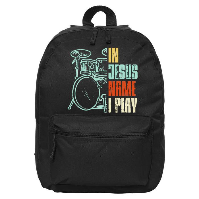 Jesus Name I Play Drums God Drumming Music Christian Drummer 16 in Basic Backpack