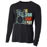 Jesus Name I Play Drums God Drumming Music Christian Drummer Cooling Performance Long Sleeve Crew