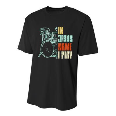 Jesus Name I Play Drums God Drumming Music Christian Drummer Youth Performance Sprint T-Shirt