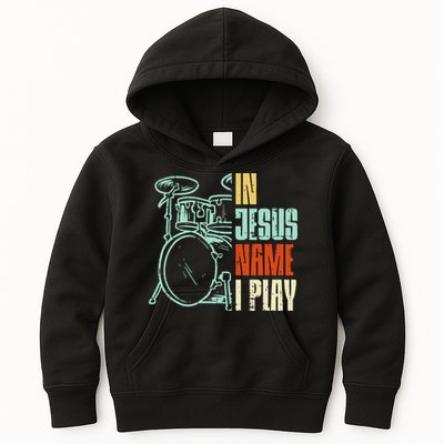 Jesus Name I Play Drums God Drumming Music Christian Drummer Kids Hoodie