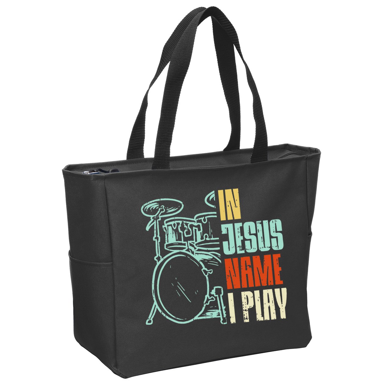 Jesus Name I Play Drums God Drumming Music Christian Drummer Zip Tote Bag