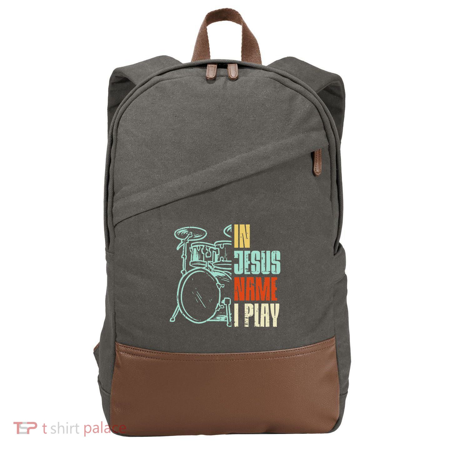 Jesus Name I Play Drums God Drumming Music Christian Drummer Cotton Canvas Backpack