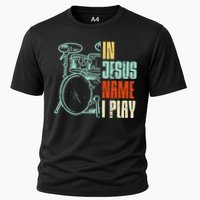 Jesus Name I Play Drums God Drumming Music Christian Drummer Cooling Performance Crew T-Shirt