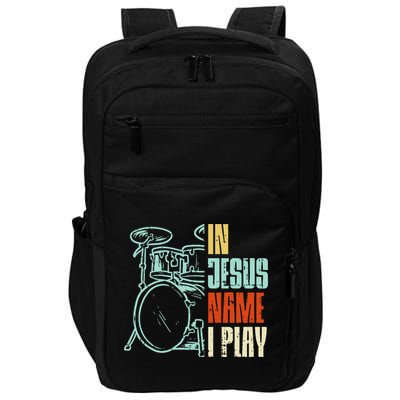 Jesus Name I Play Drums God Drumming Music Christian Drummer Impact Tech Backpack