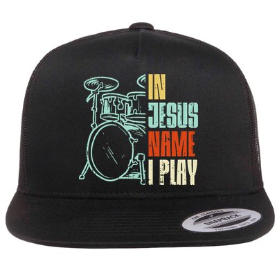 Jesus Name I Play Drums God Drumming Music Christian Drummer Flatbill Hat