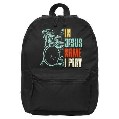Jesus Name I Play Drums God Drumming Music Christian Drummer 16 in Basic Backpack