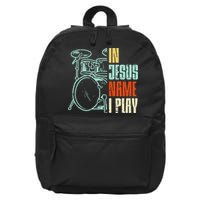 Jesus Name I Play Drums God Drumming Music Christian Drummer 16 in Basic Backpack