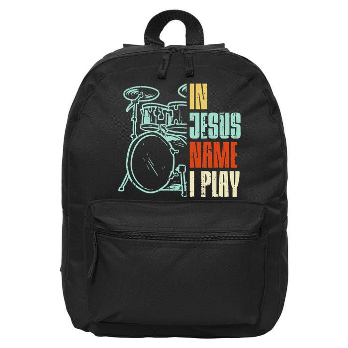 Jesus Name I Play Drums God Drumming Music Christian Drummer 16 in Basic Backpack