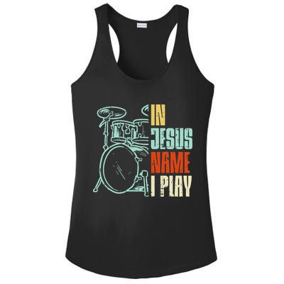 Jesus Name I Play Drums God Drumming Music Christian Drummer Ladies PosiCharge Competitor Racerback Tank