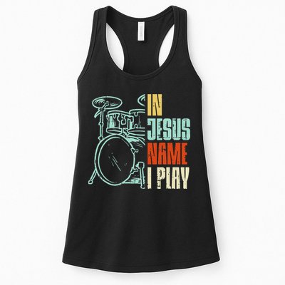 Jesus Name I Play Drums God Drumming Music Christian Drummer Womens Tank Top
