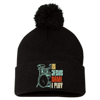 Jesus Name I Play Drums God Drumming Music Christian Drummer Pom Pom 12in Knit Beanie