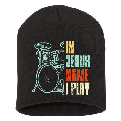 Jesus Name I Play Drums God Drumming Music Christian Drummer Short Acrylic Beanie