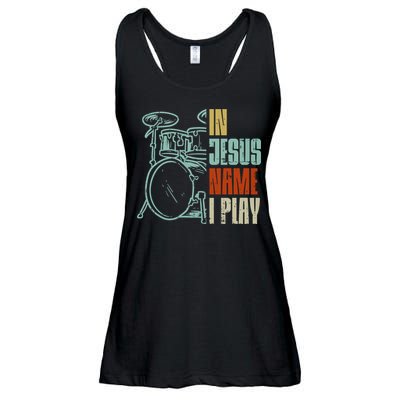 Jesus Name I Play Drums God Drumming Music Christian Drummer Comfort Colors Adult Heavyweight Ladies Essential Flowy Tank