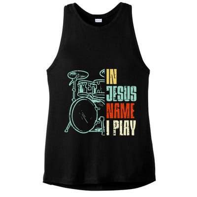Jesus Name I Play Drums God Drumming Music Christian Drummer Ladies PosiCharge Tri-Blend Wicking Tank