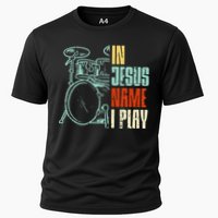 Jesus Name I Play Drums God Drumming Music Christian Drummer Cooling Performance Crew T-Shirt