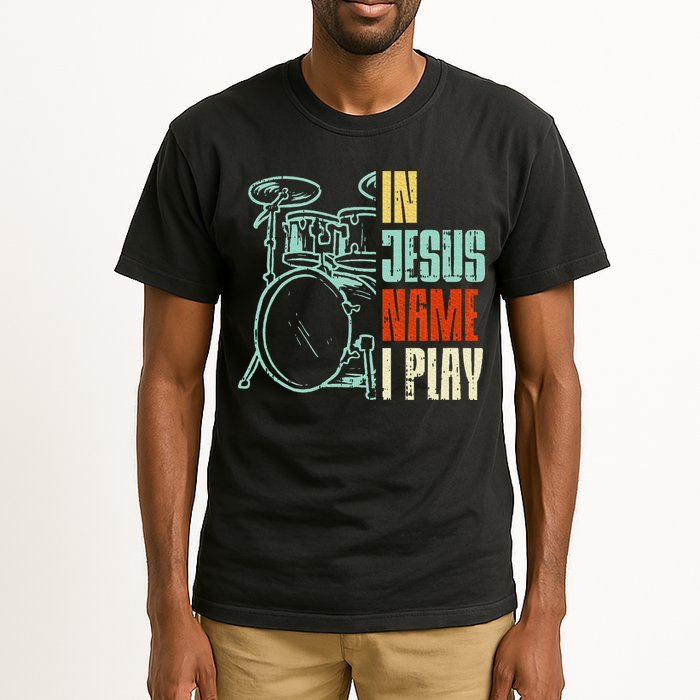 Jesus Name I Play Drums God Drumming Music Christian Drummer Tall T-Shirt