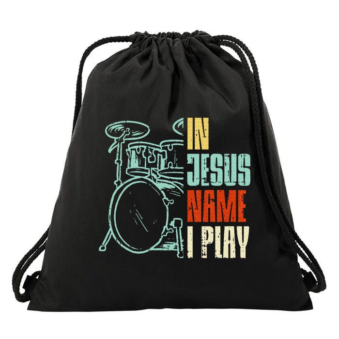 Jesus Name I Play Drums God Drumming Music Christian Drummer Drawstring Bag