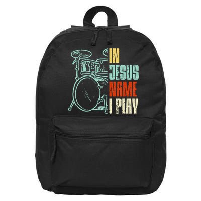 Jesus Name I Play Drums God Drumming Music Christian Drummer 16 in Basic Backpack