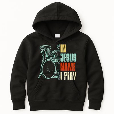 Jesus Name I Play Drums God Drumming Music Christian Drummer Kids Hoodie