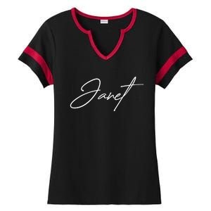 Janet Name In Script Lettering Ladies Halftime Notch Neck Tee