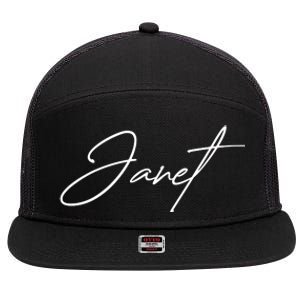 Janet Name In Script Lettering 7 Panel Mesh Trucker Snapback Hat