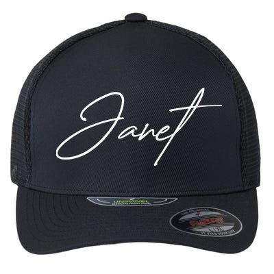 Janet Name In Script Lettering Flexfit Unipanel Trucker Cap