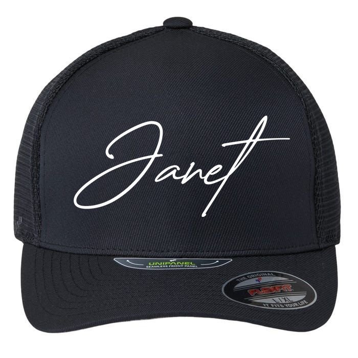 Janet Name In Script Lettering Flexfit Unipanel Trucker Cap