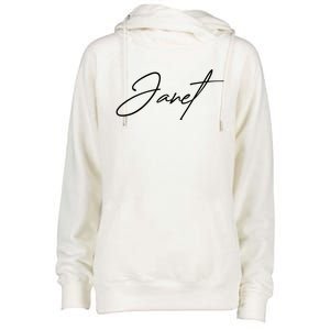 Janet Name In Script Lettering Womens Funnel Neck Pullover Hood