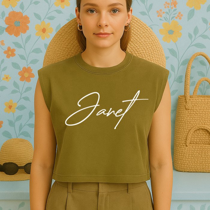 Janet Name In Script Lettering Garment-Dyed Women's Muscle Tee