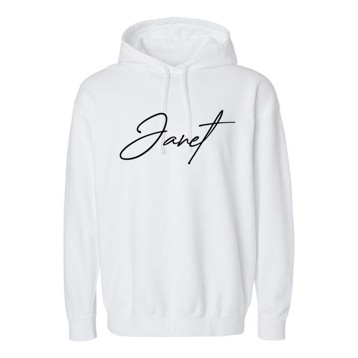 Janet Name In Script Lettering Garment-Dyed Fleece Hoodie