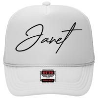 Janet Name In Script Lettering High Crown Mesh Back Trucker Hat