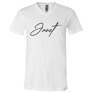 Janet Name In Script Lettering V-Neck T-Shirt