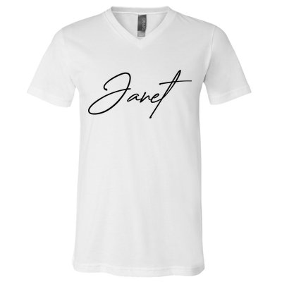 Janet Name In Script Lettering V-Neck T-Shirt