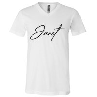 Janet Name In Script Lettering V-Neck T-Shirt