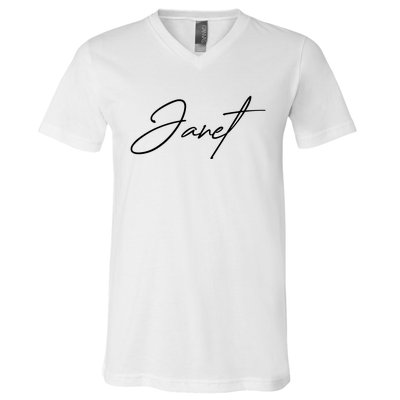 Janet Name In Script Lettering V-Neck T-Shirt