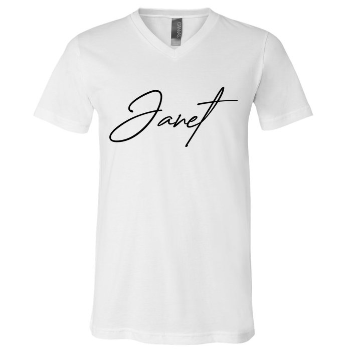 Janet Name In Script Lettering V-Neck T-Shirt