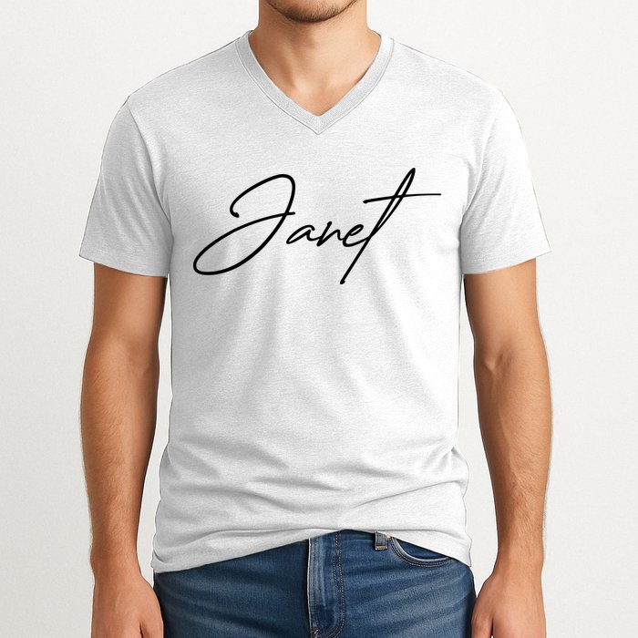 Janet Name In Script Lettering V-Neck T-Shirt