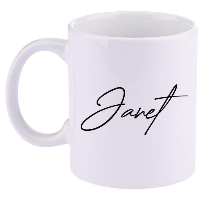 Janet Name In Script Lettering 11oz C Handle Ceramic Mug