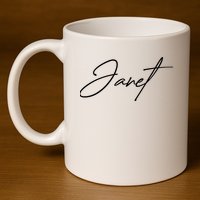 Janet Name In Script Lettering 11oz C Handle Ceramic Mug