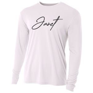 Janet Name In Script Lettering Cooling Performance Long Sleeve Crew